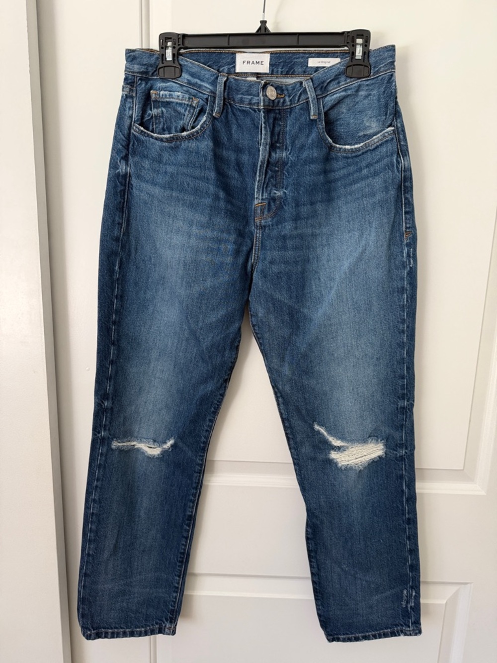 FRAME Blue Mother Distressed Jeans